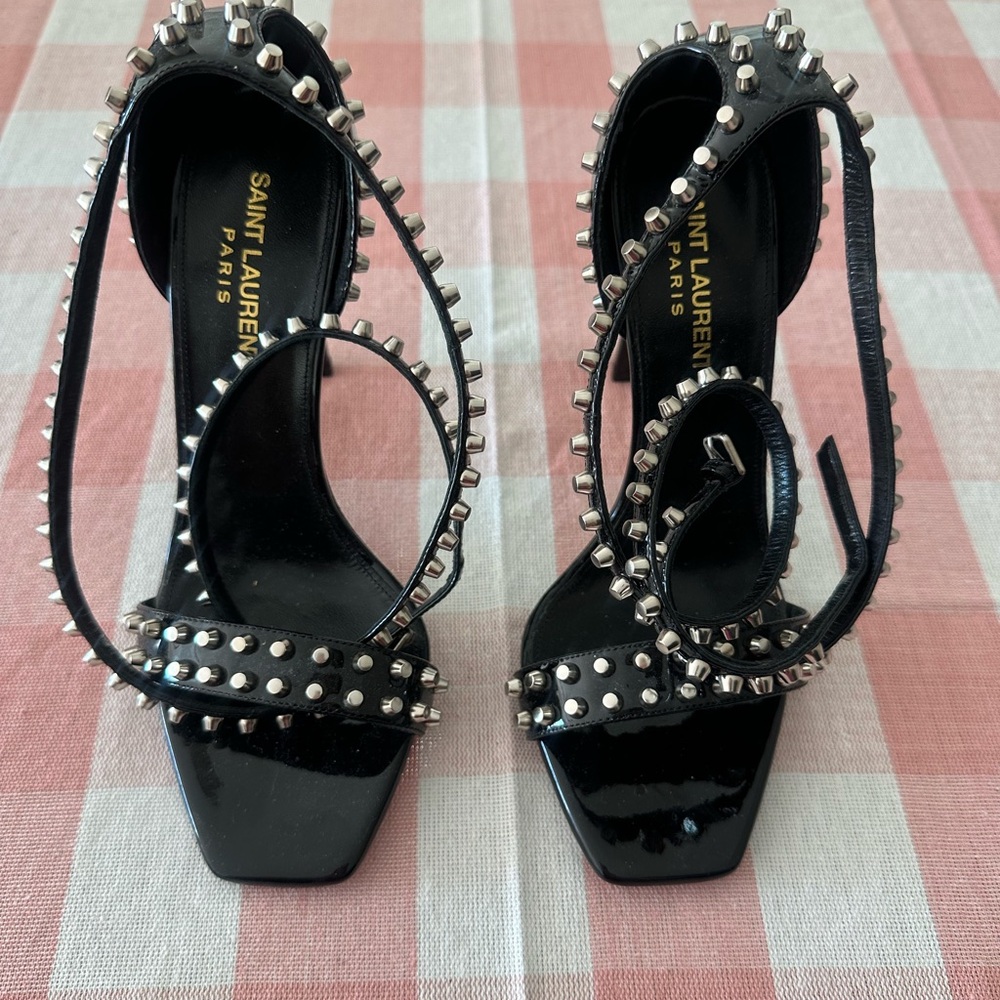 Saint Laurent Black Stiletto Heels with Studded Accents